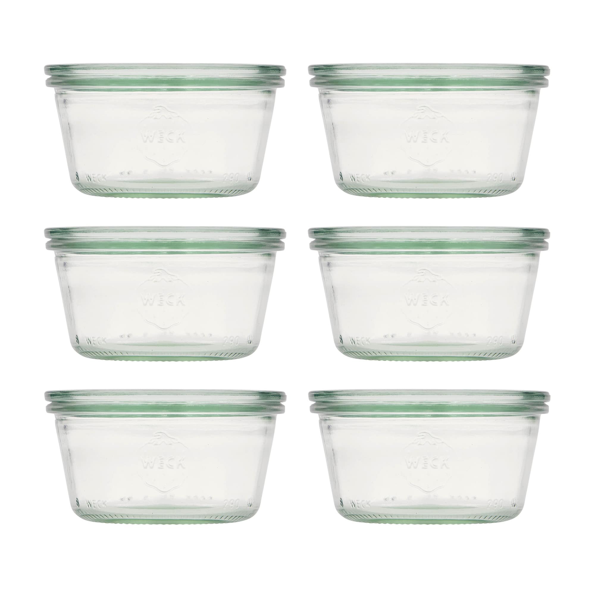 6x 290 ml WECK staklenka za preokretanje niska sa staklenim poklopcem RR 100