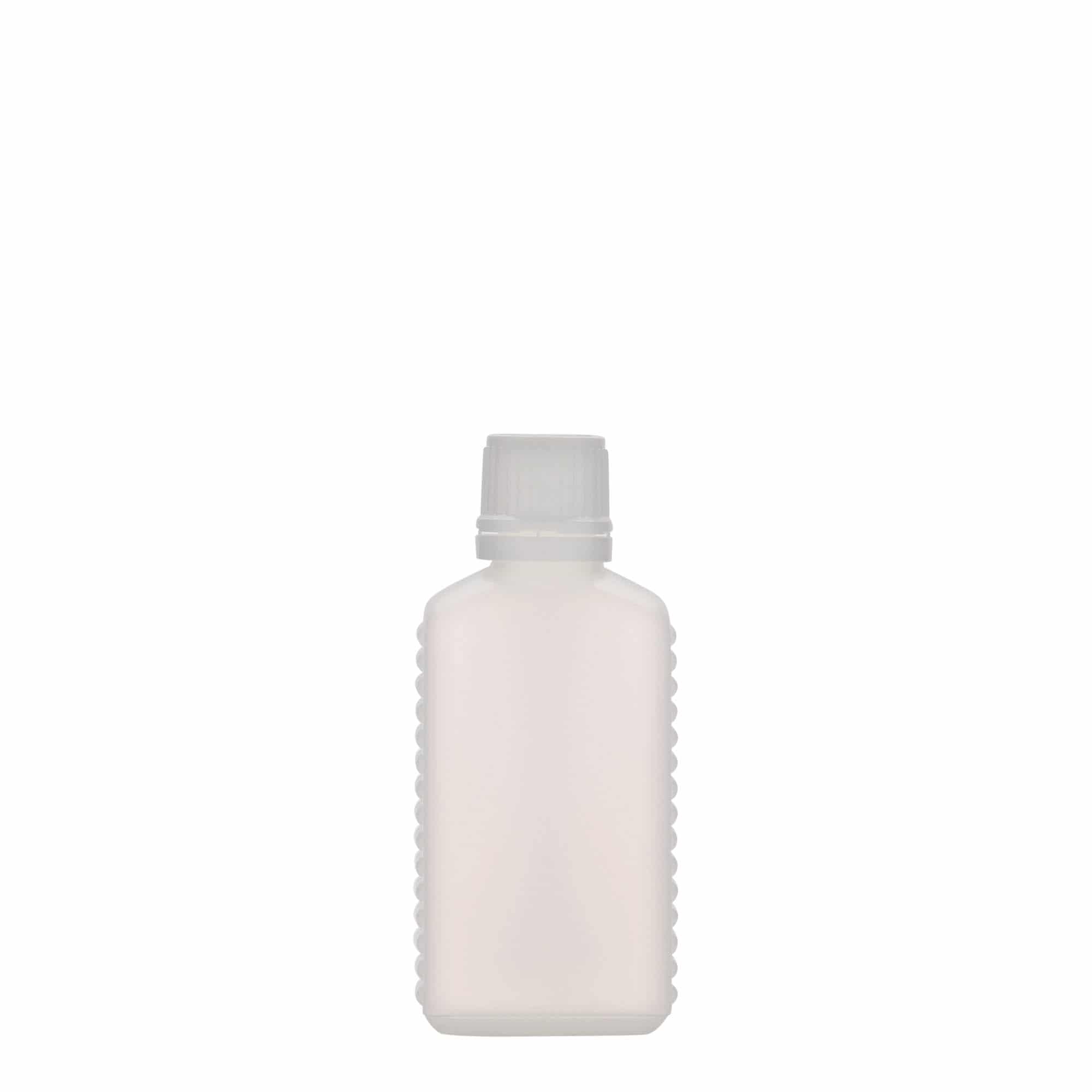 Kanister flaša sa uskim vratom 50 ml, kvadratna, HDPE plastika, prirodna, otvor: DIN 18