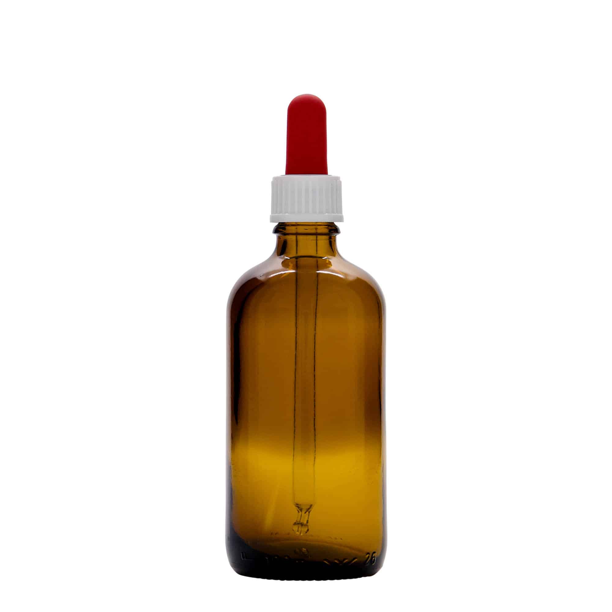 Medicinska flaša sa pipetom 100 ml, staklo, smeđe-crvena, otvor: DIN 18