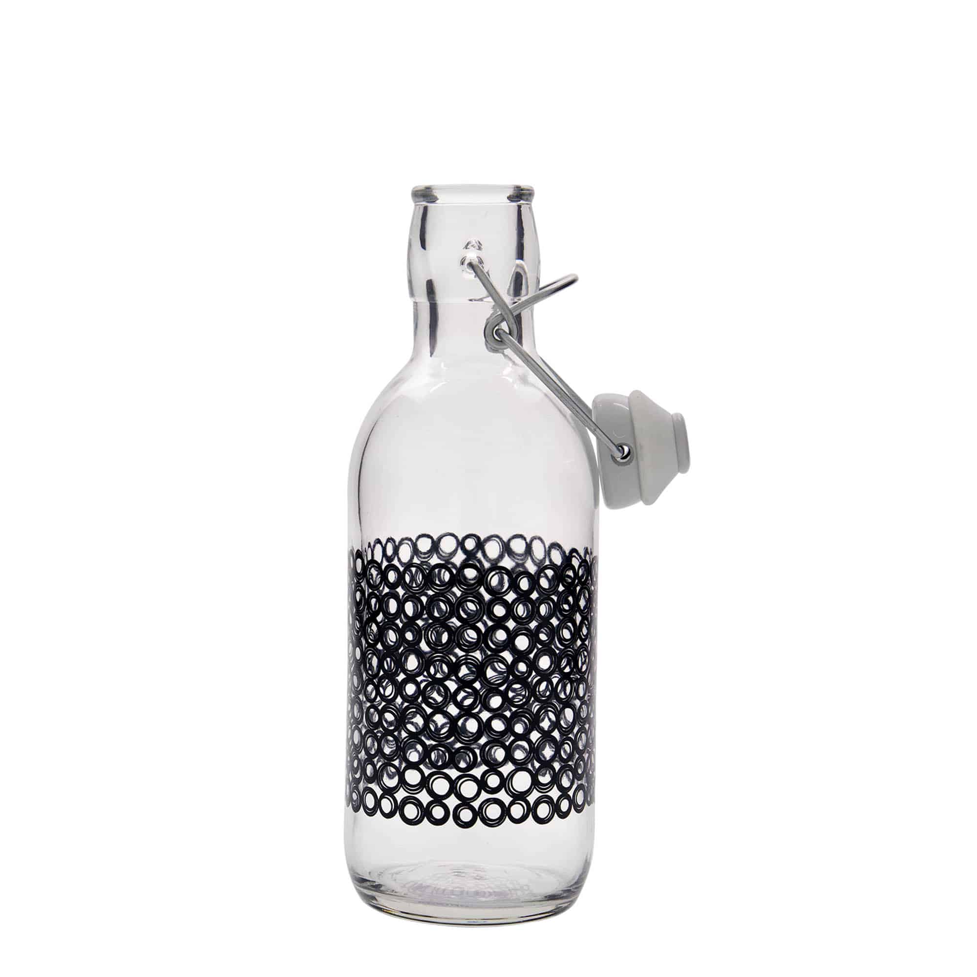 500 ml staklena boca „Emilia“, motiv: Circola nero, otvor: zatvarač s kopčom
