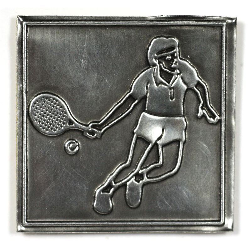 Oznaka od kalaja „Tenis“, kvadratna, metalna, srebrna