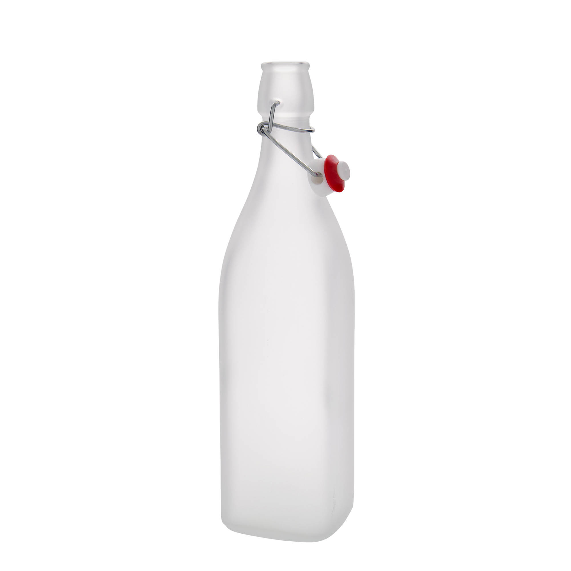 1.000 ml staklena boca 'Swing, kvadratna, matirana, grlo: kopča za zatvaranje 1.000 ml staklena boca 'Swing, kvadratna, matirana, grlo: kopča za zatvaranje
