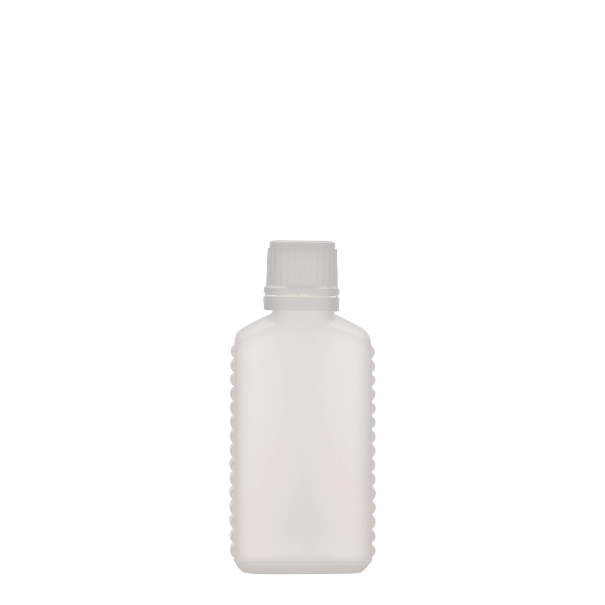 Kanister flaša sa uskim vratom 50 ml, kvadratna, HDPE plastika, prirodna, otvor: DIN 18