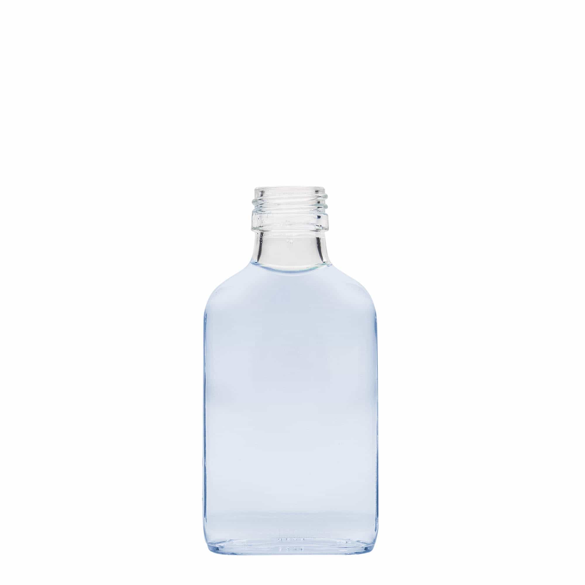 Džepna flaša 100 ml, kvadratna, staklo, otvor: PP 28