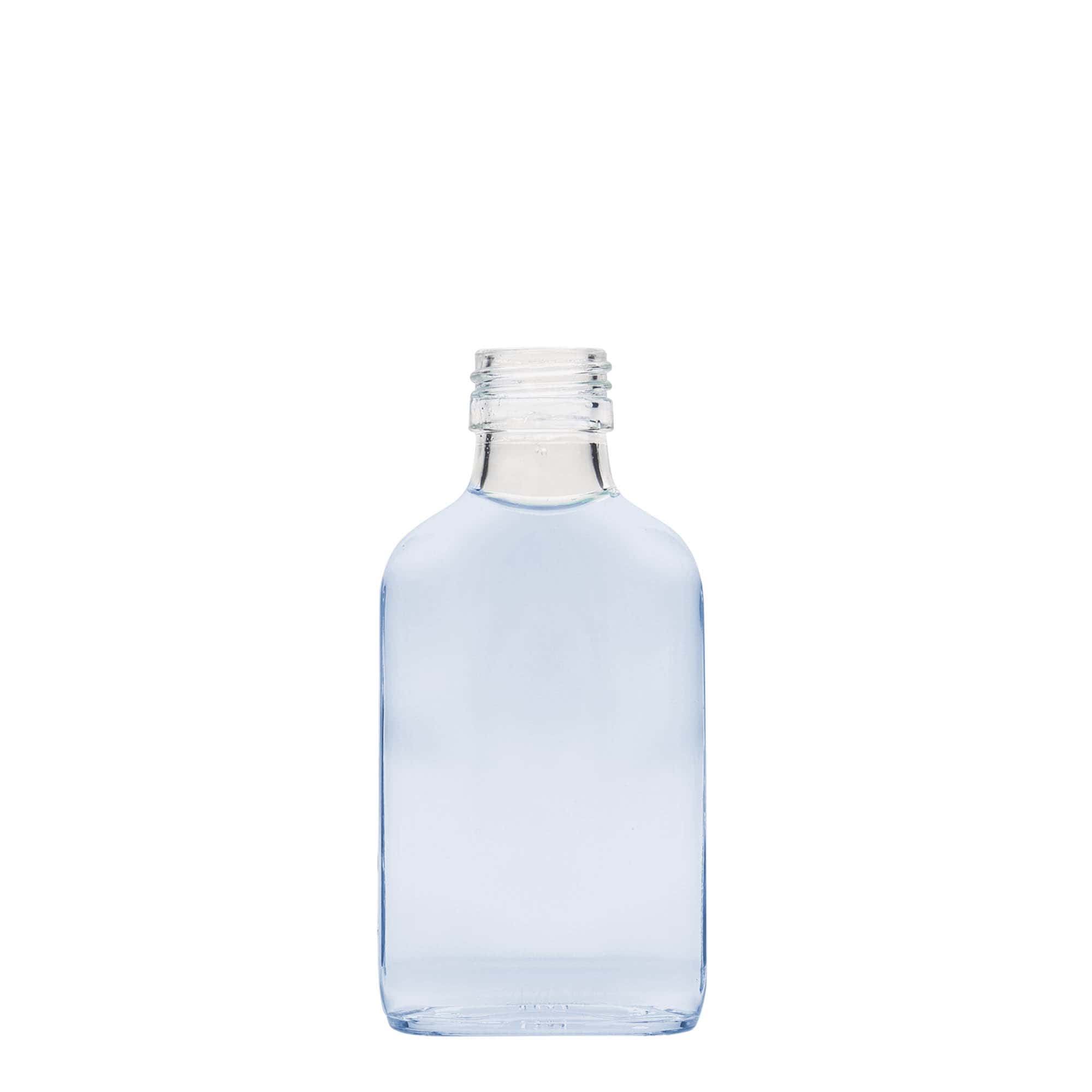 100 ml bočica za džep, pravougaona, staklo, grlo: PP 28