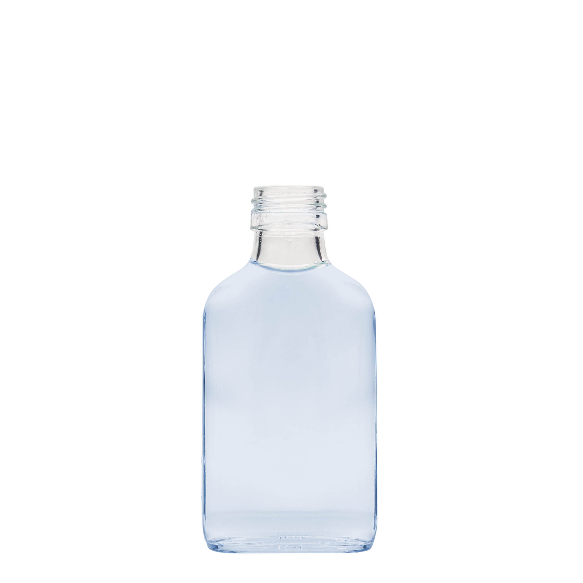 100 ml bočica za džep, pravougaona, staklo, grlo: PP 28 100 ml bočica za džep, pravougaona, staklo, grlo: PP 28