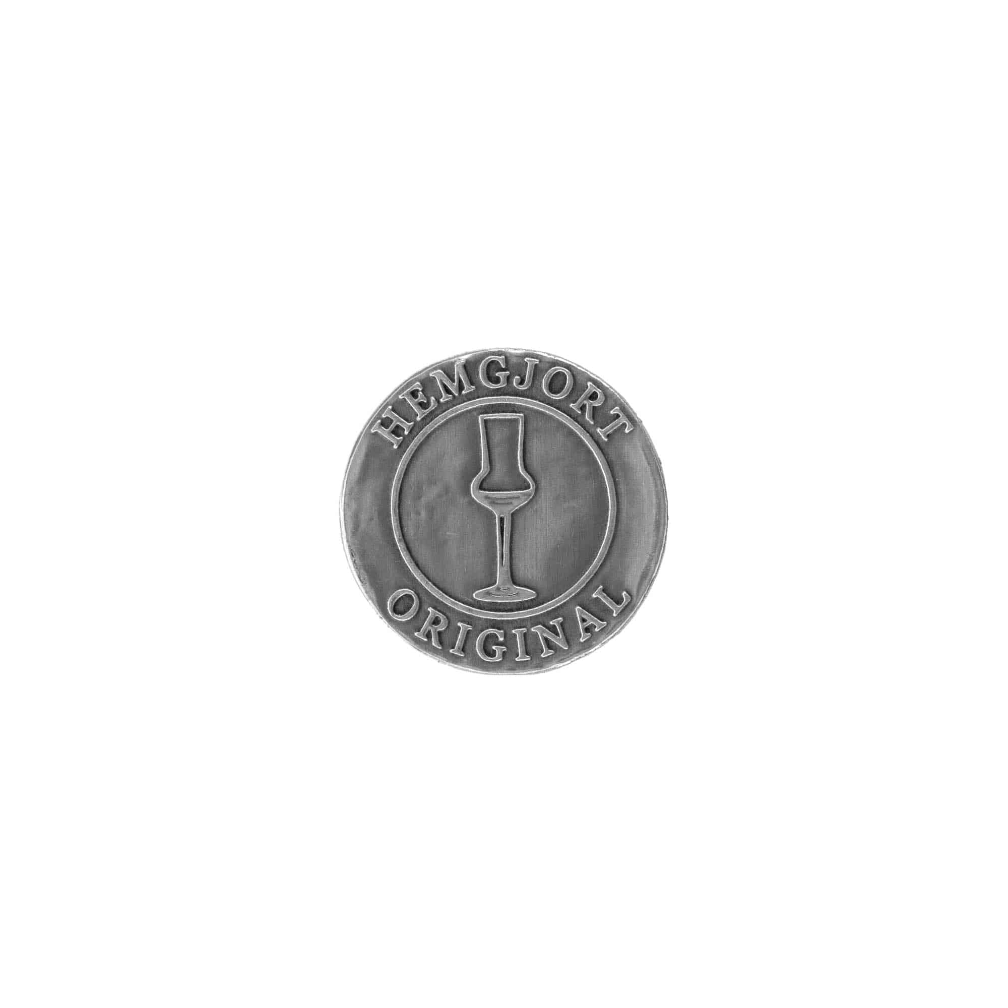 Oznaka od kalaja 'Hemgjort Original', okrugla, metalna, srebrna Oznaka od kalaja 'Hemgjort Original', okrugla, metalna, srebrna