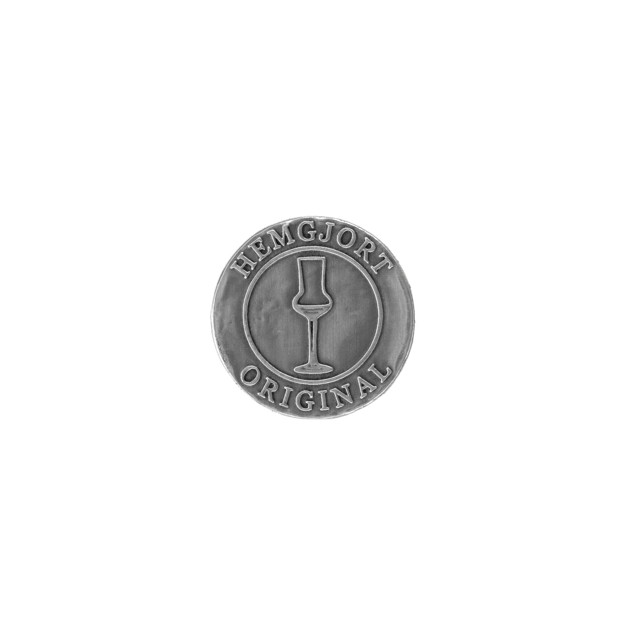 Oznaka od kalaja 'Hemgjort Original', okrugla, metalna, srebrna Oznaka od kalaja 'Hemgjort Original', okrugla, metalna, srebrna