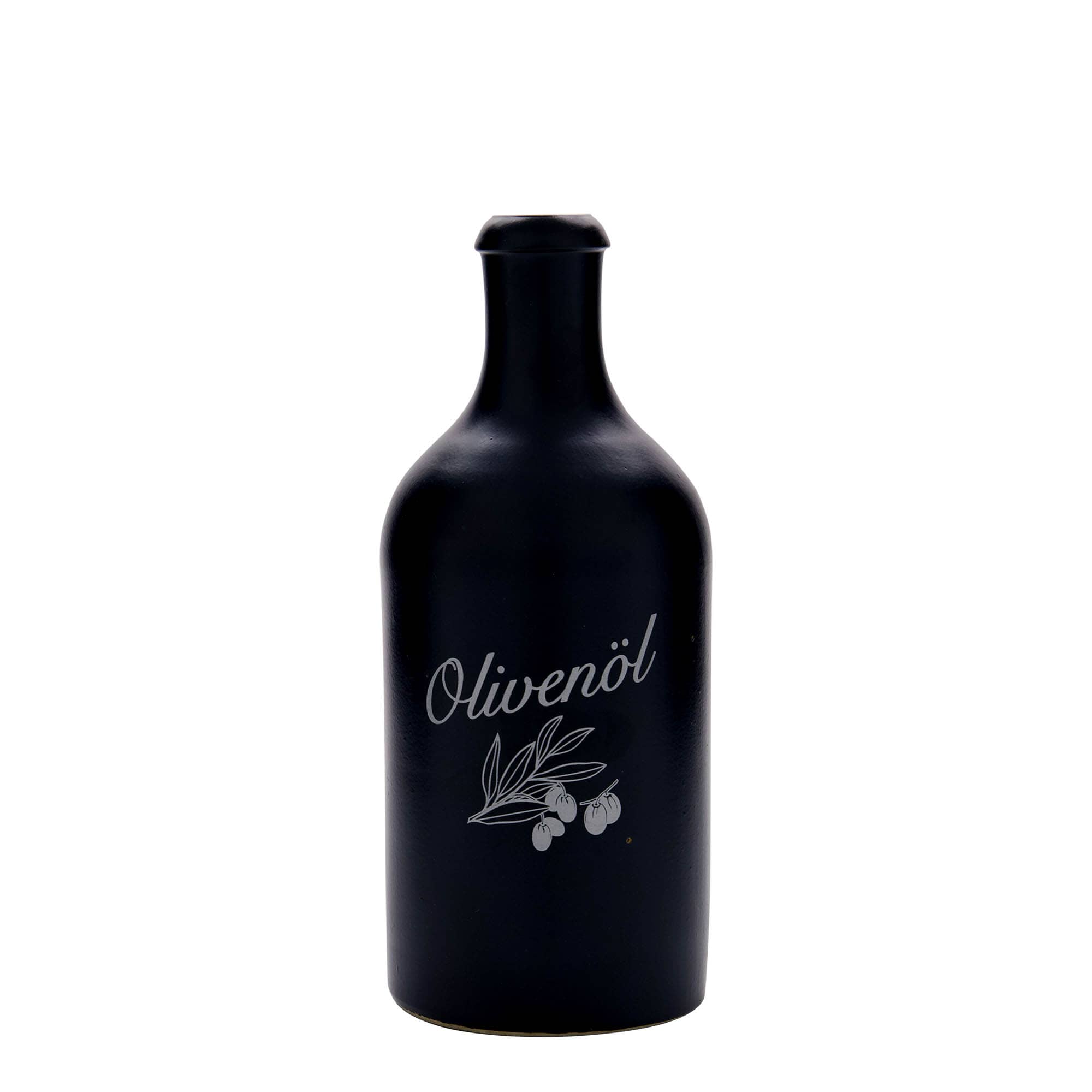 500 ml glineni vrč, motiv: maslinovo ulje, kamenina, crni, grlo: pluta