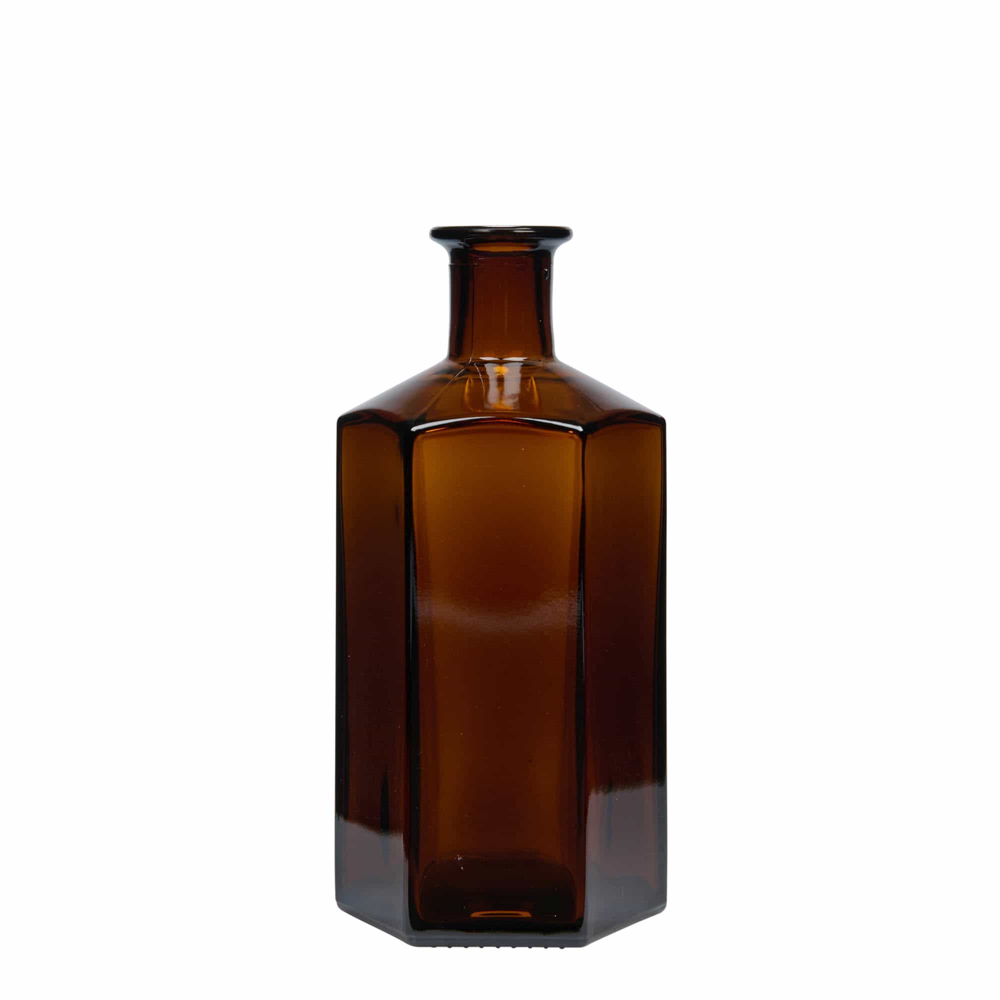 Staklena boca farmaceut 'Jimmy' od 500 ml. hexagonal. braon. Usta: pluta
