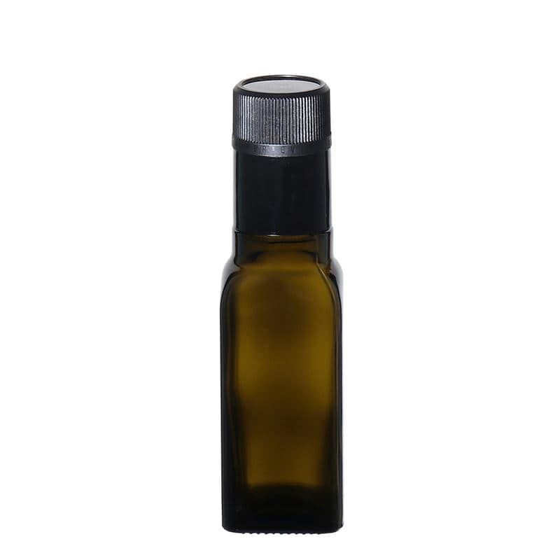 Flaša za sirće/ulje 100 ml 'Quadra', staklo, kvadratna, antikno zelena, otvor: DOP