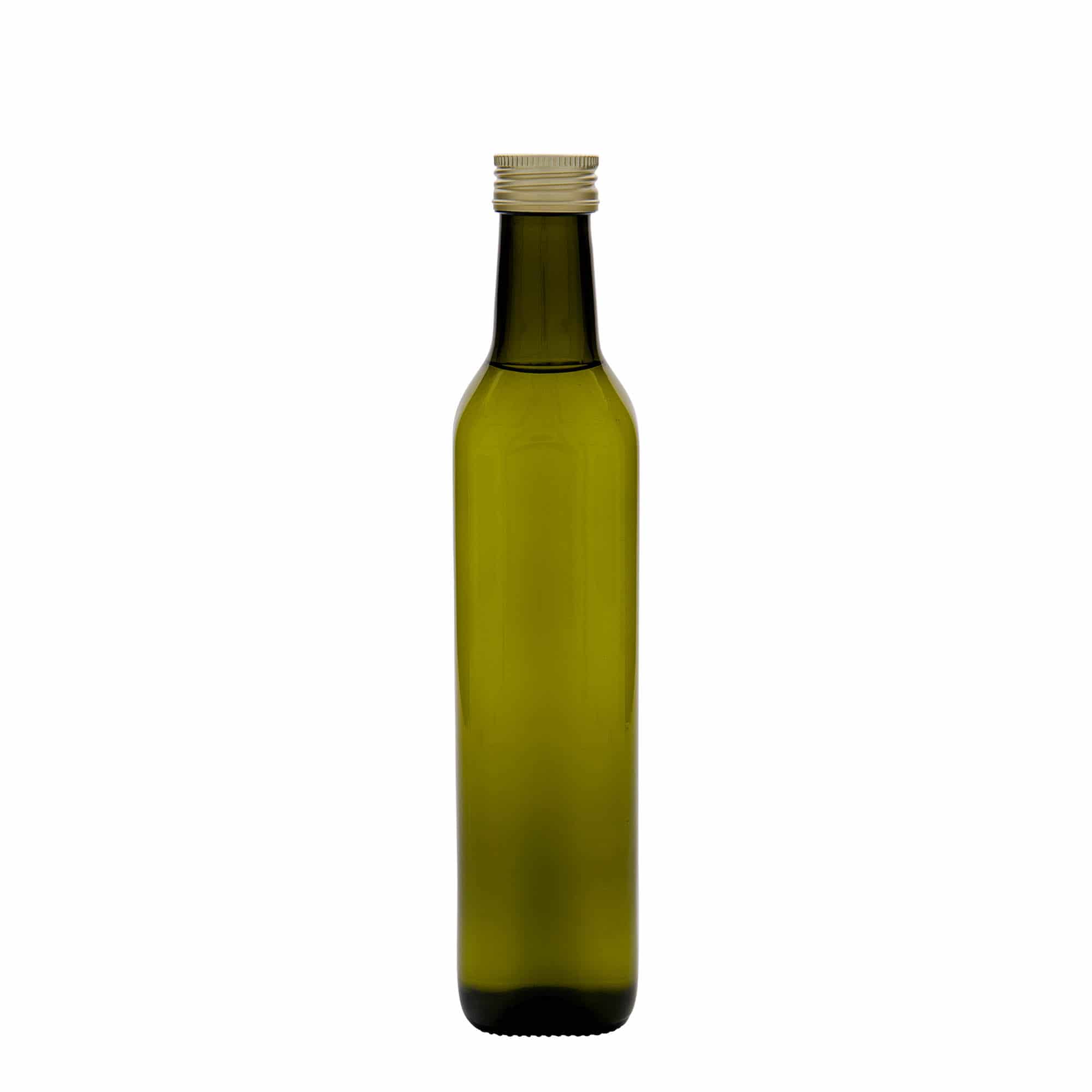 Staklena flaša 500 ml 'Marasca', kvadratna, antikno zelena, otvor: PP 31,5