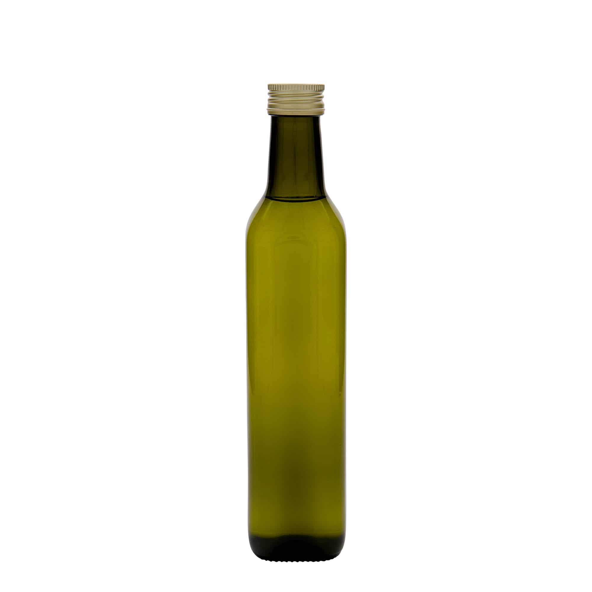 500 ml staklena boca 'Marasca', kvadratna, antikno zelena, grlo: PP 31,5