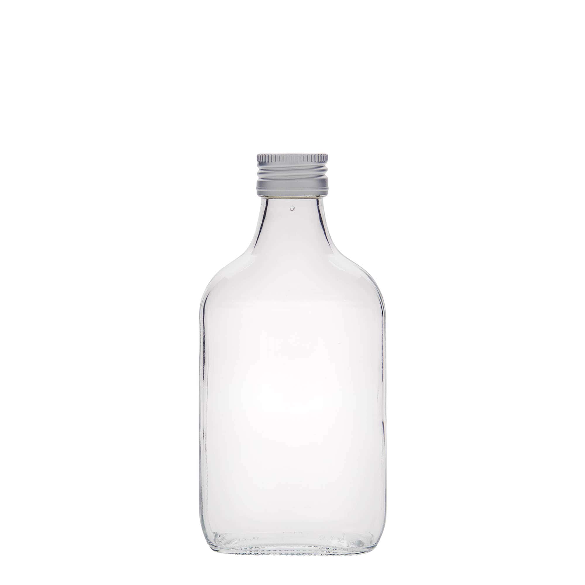 Džepna flaša 200 ml, kvadratna, staklo, otvor: PP 28