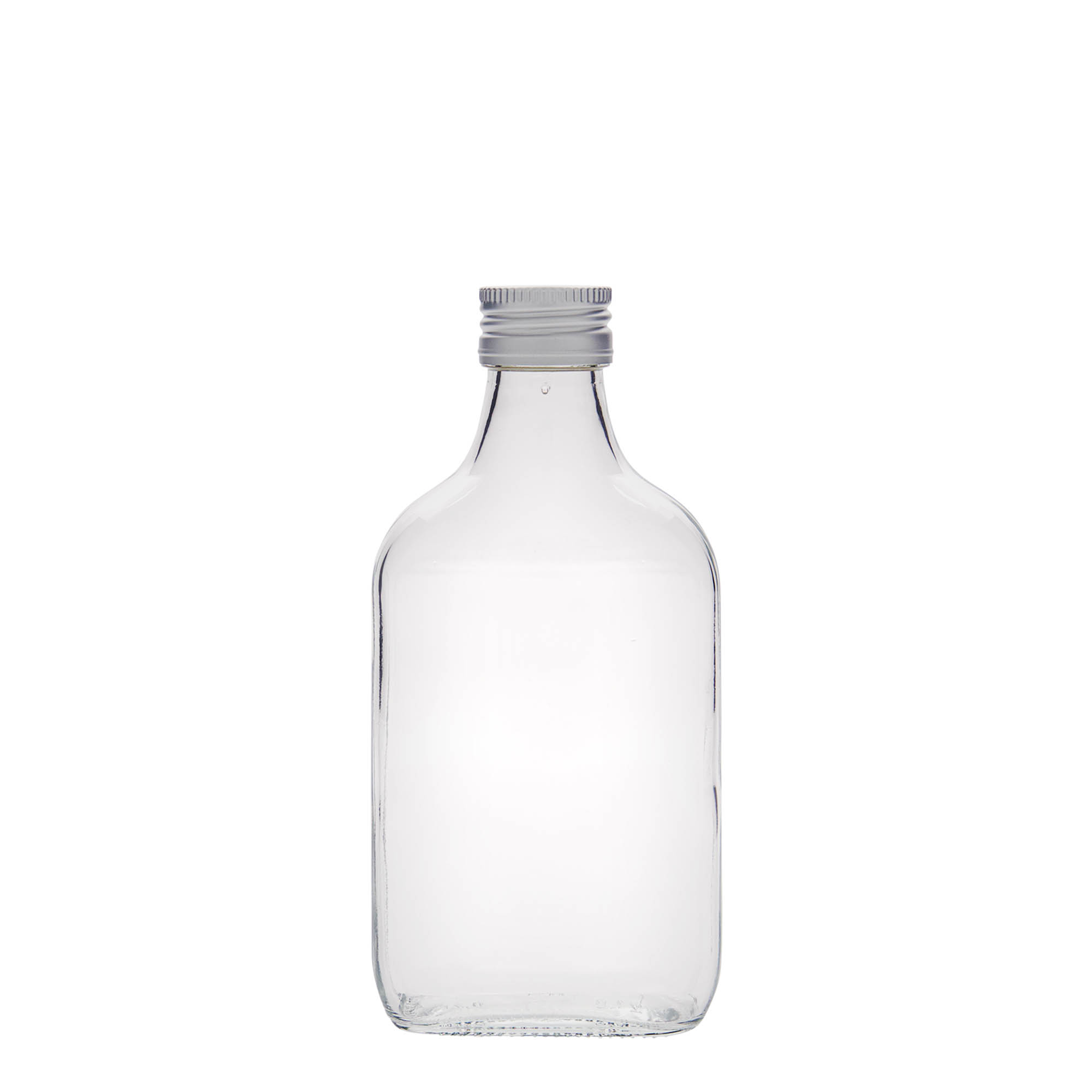 200 ml bočica za džep, pravougaona, staklo, grlo: PP 28 200 ml bočica za džep, pravougaona, staklo, grlo: PP 28
