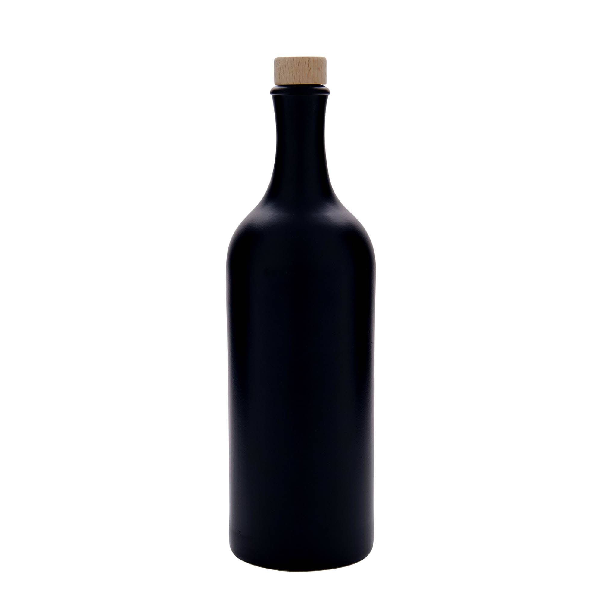 Glineni vrč sa dugim vratom 750 ml, keramika, crna, otvor: Pluto