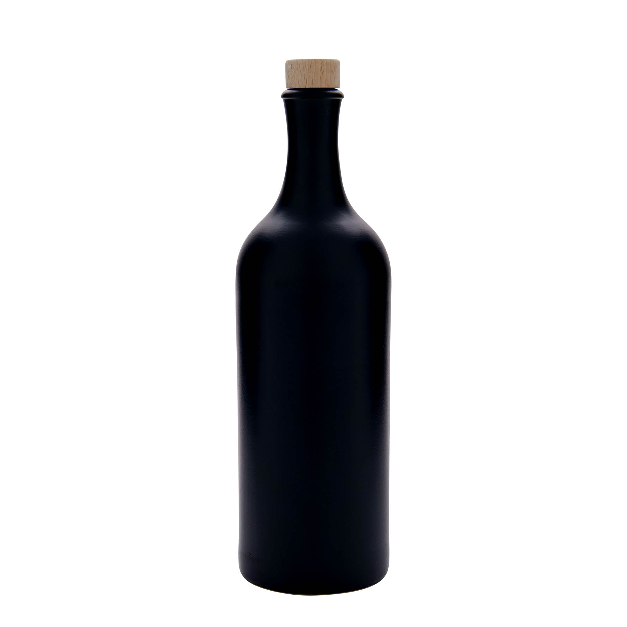 750 ml glineni vrč dugog vrata, kamenina, crni, otvor: pluta