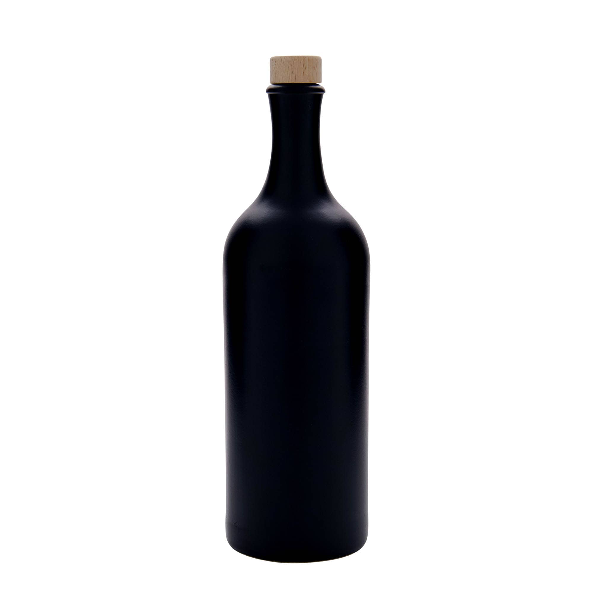 750 ml glineni vrč dugog vrata, kamenina, crni, otvor: pluta