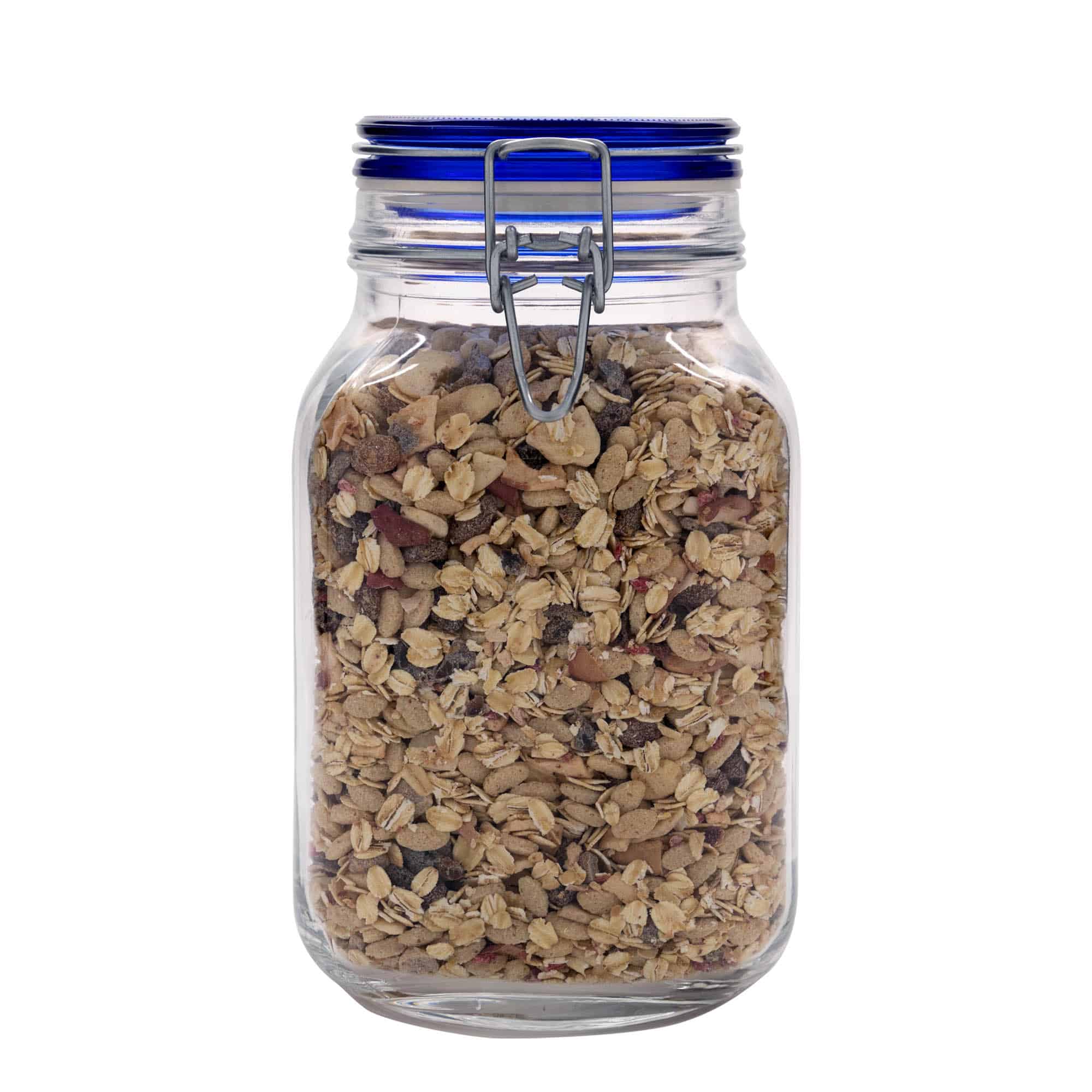 2.000 ml staklena tegla sa žičanim zatvaračem 'Fido' plavi poklopac, četvrtasta, otvor: žičani zatvarač