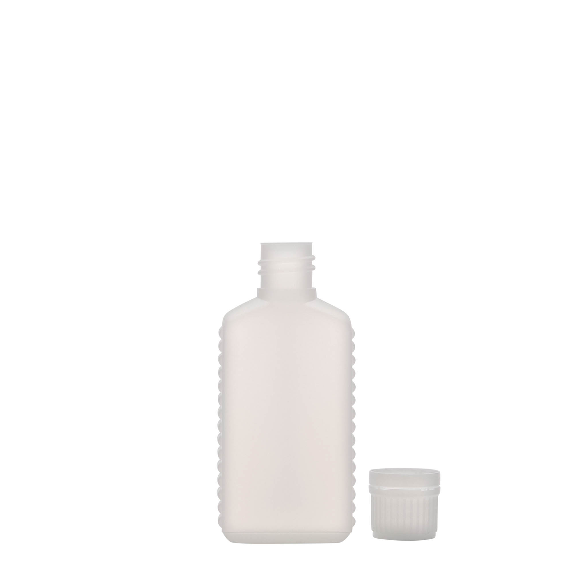 50 ml kanister boca uskog grla, pravougaona, HDPE-plastika, prirodna boja, otvor: DIN 18 50 ml kanister boca uskog grla, pravougaona, HDPE-plastika, prirodna boja, otvor: DIN 18