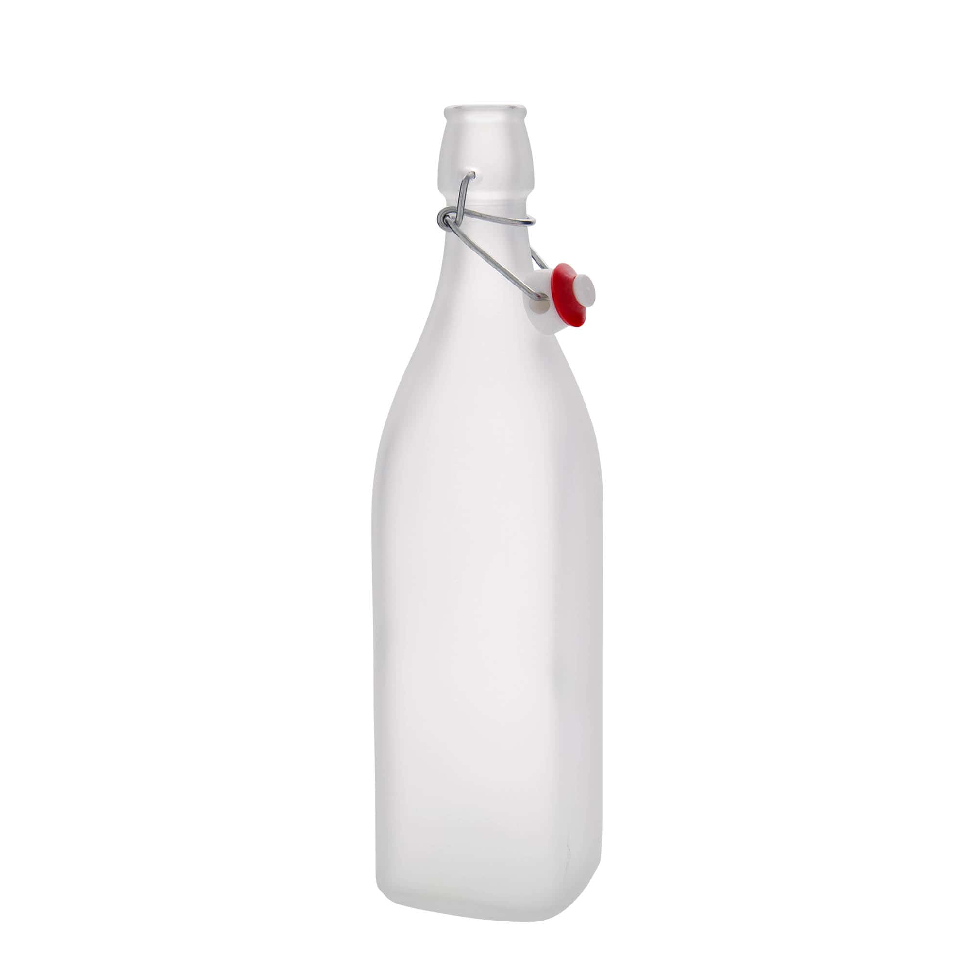 1.000 ml staklena boca „Swing, kvadratna, matirana, grlo: kopča za zatvaranje