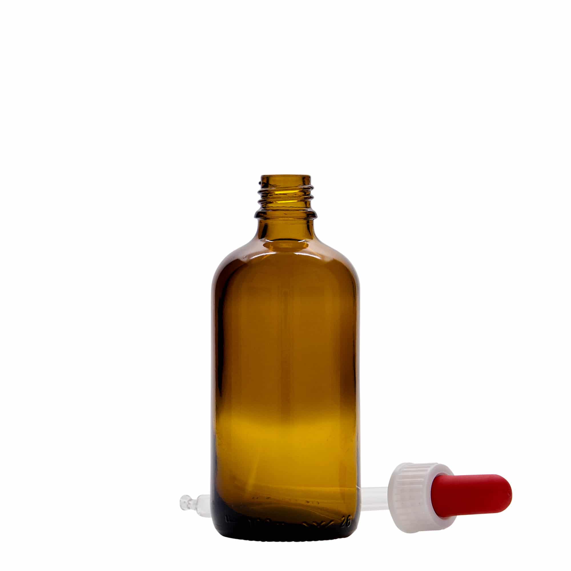 100 ml bočica s kapaljkom za medicinu, staklena, smeđe-crvena, grlo: DIN 18
