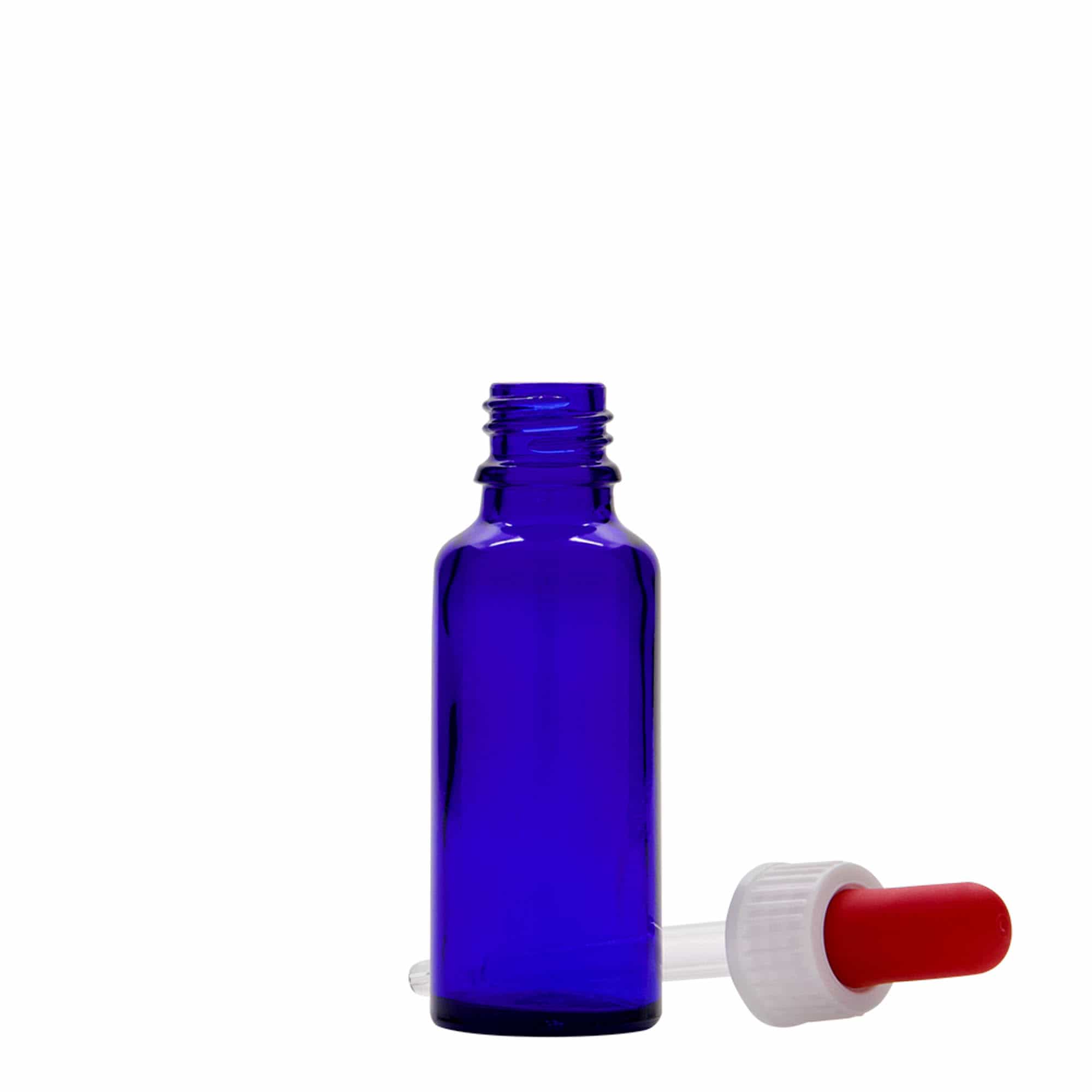 30 ml bočica s pipetom, medicinska, staklena, kraljevsko plavo-crvena, grlo: DIN 18
