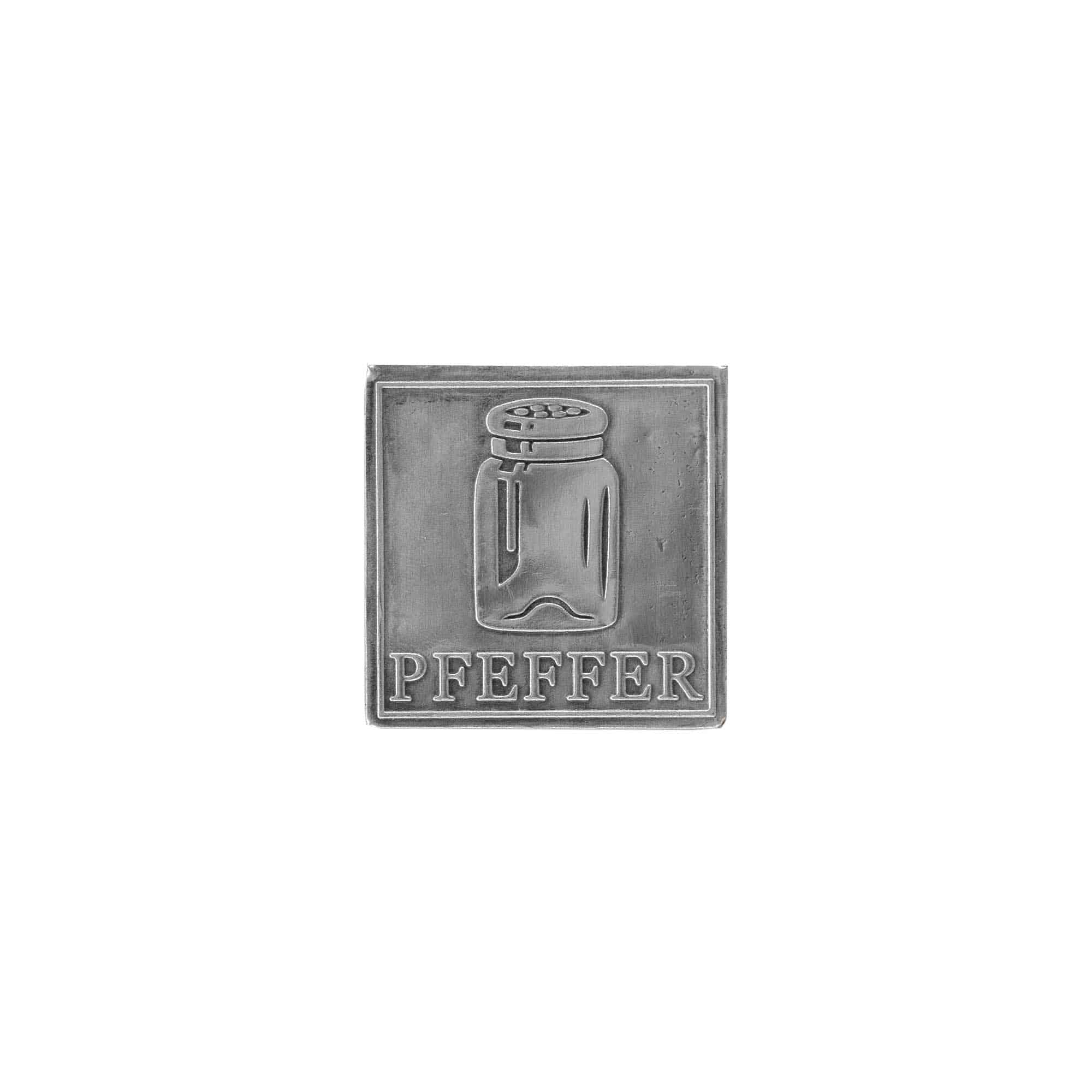 Limena etiketa 'Biber', kvadratna, metal, srebrna Limena etiketa 'Biber', kvadratna, metal, srebrna
